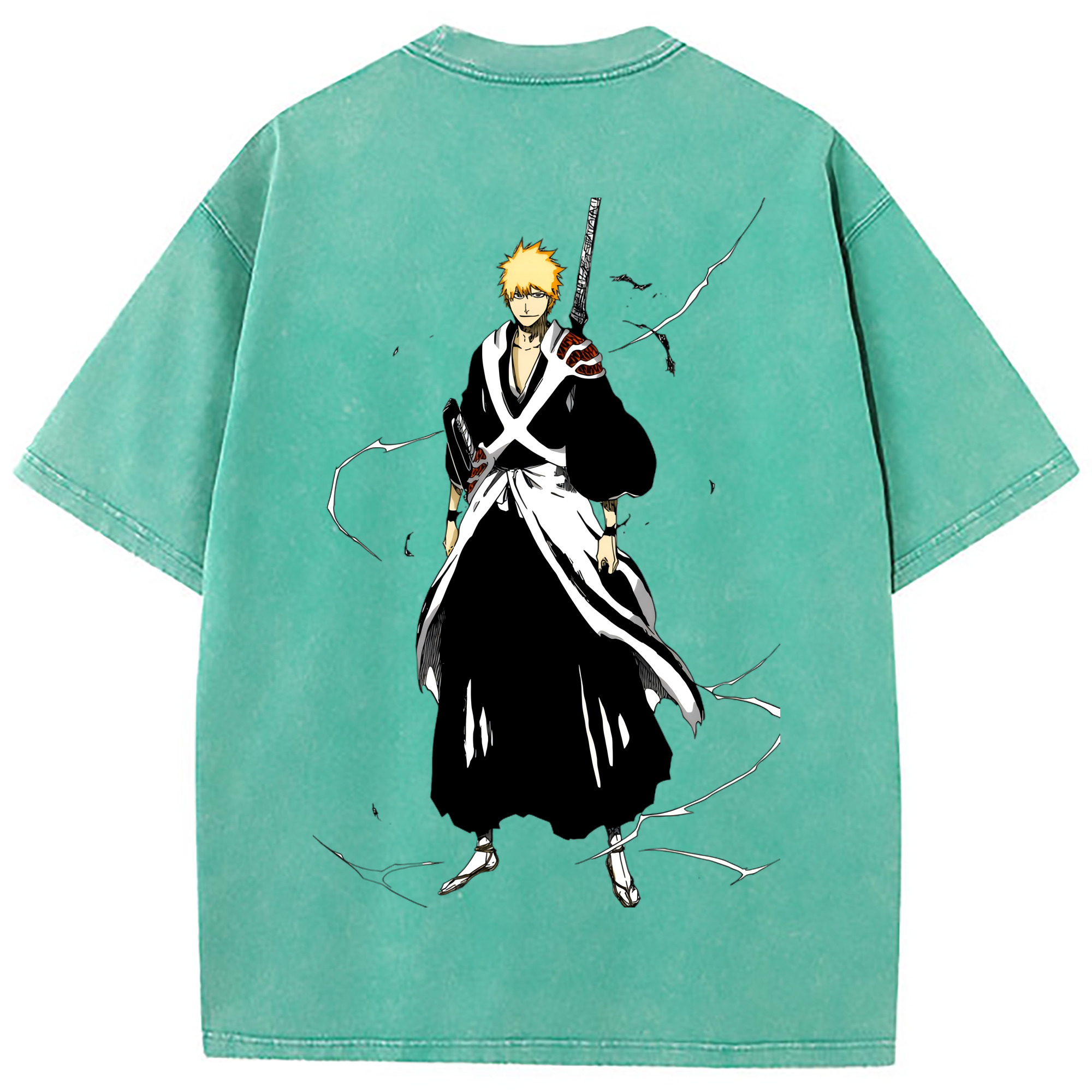 （画像用） ブリーチ 黒崎一護（くろさき いちご）BLEACH Kurosaki Ichigo 綿100% ヴィンテージ風 半袖Tシャツ（背面プリント）